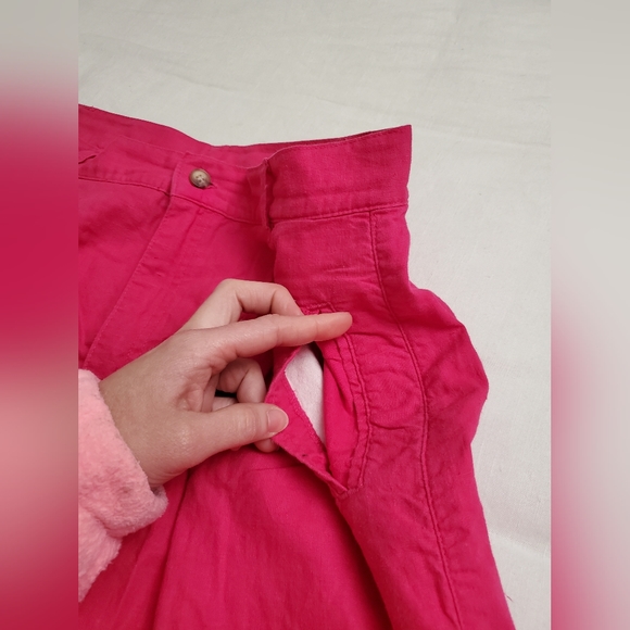 Vintage 90's Bright Neon Pink Linen Blend Shorts Size 12 Summer Classic Boho - Picture 5 of 11